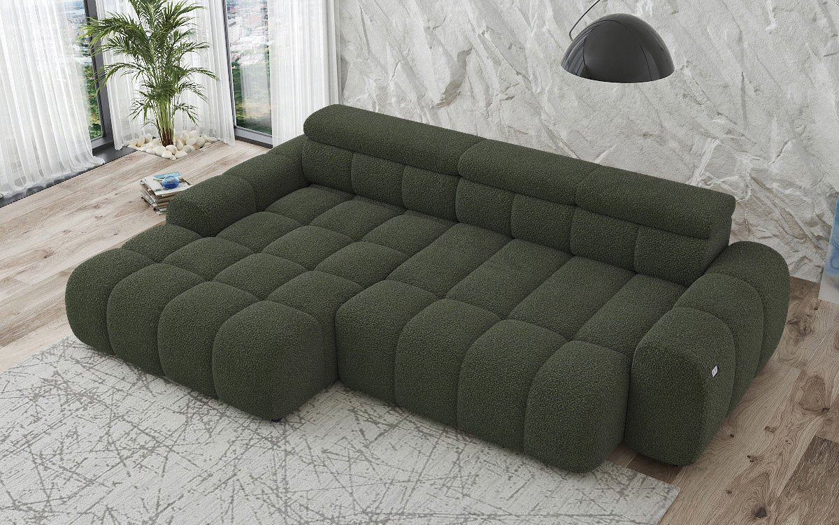 Designer sofa Elaro L with electric seat extension in bouclé