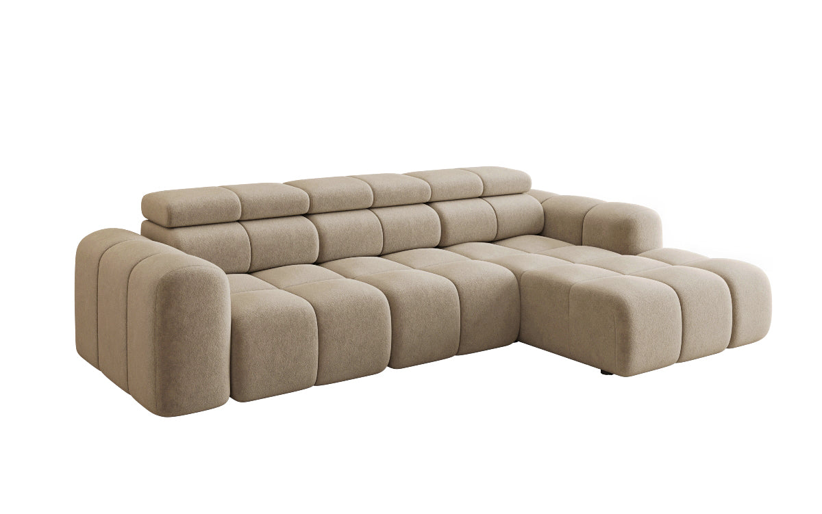 Designer sofa Mia L with electric seat extension in chenille