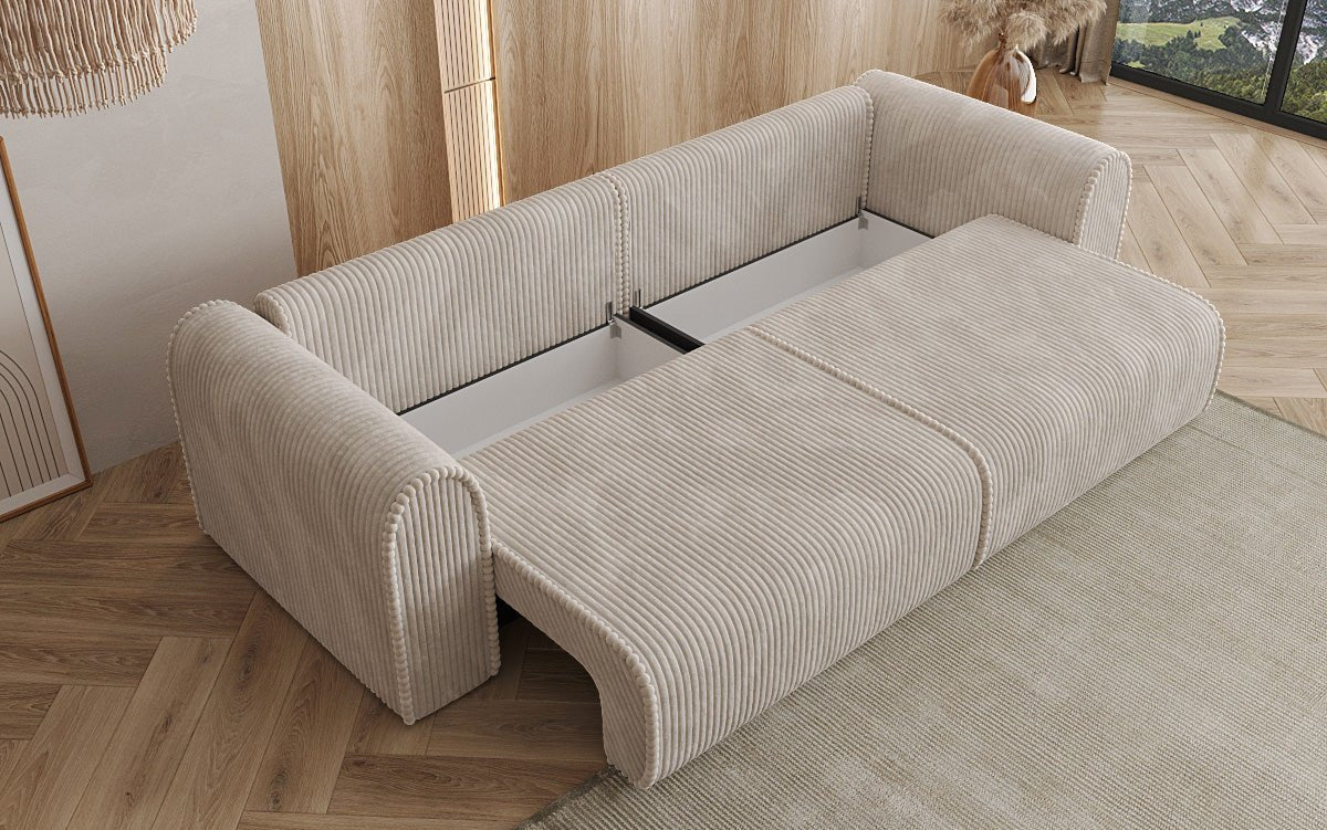 Canapé design Big Buddy 3 places avec fonction lit et rangement en velours côtelé large