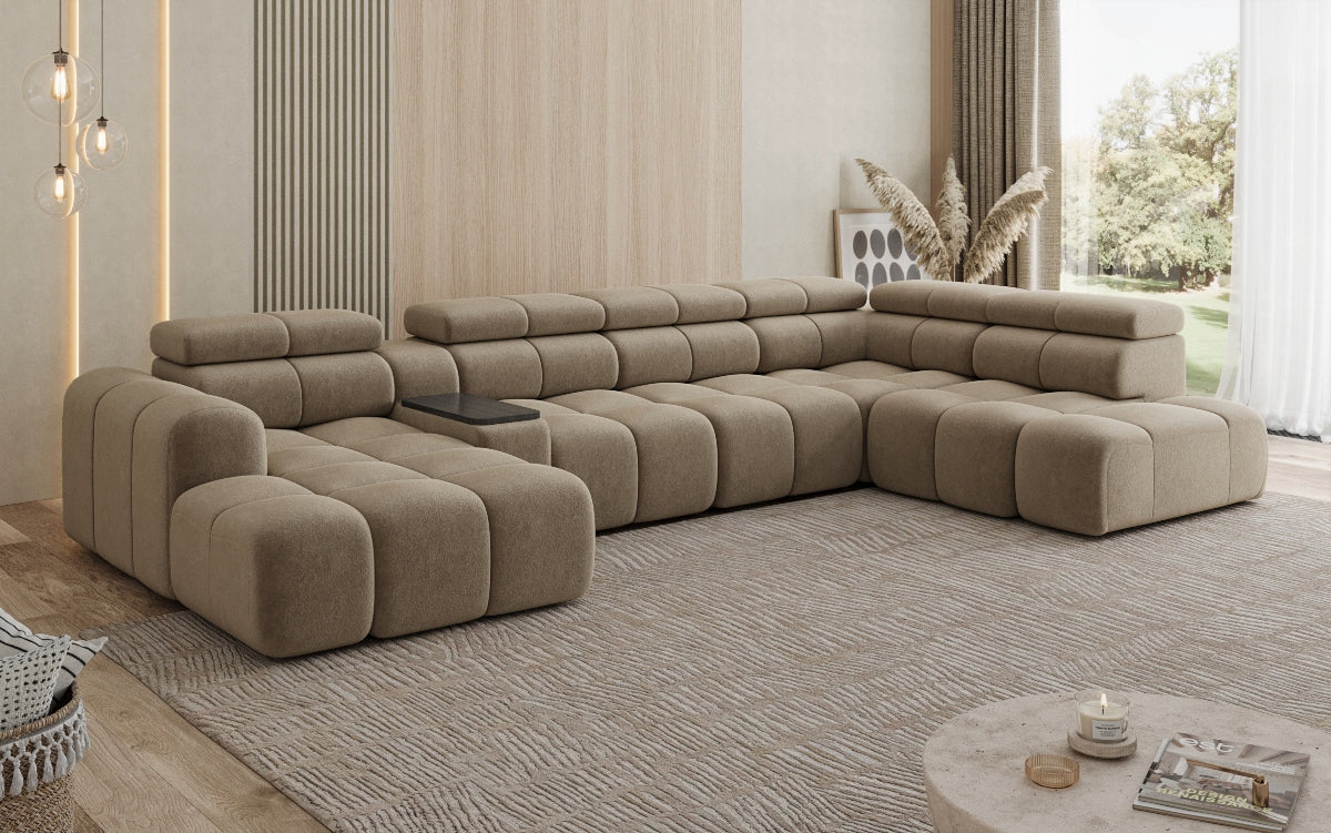 Designer sofa living area Mia with electric seat extension in chenille