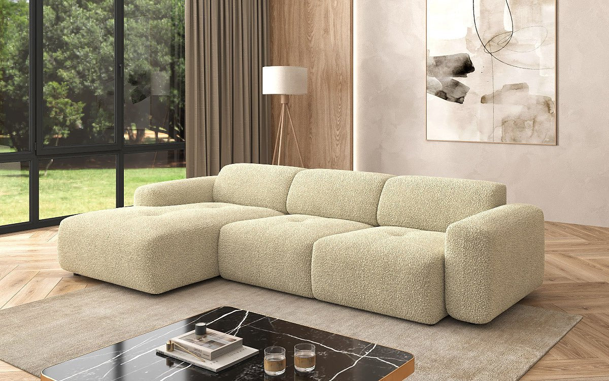Designer L Sofa Roueg am Bouclé