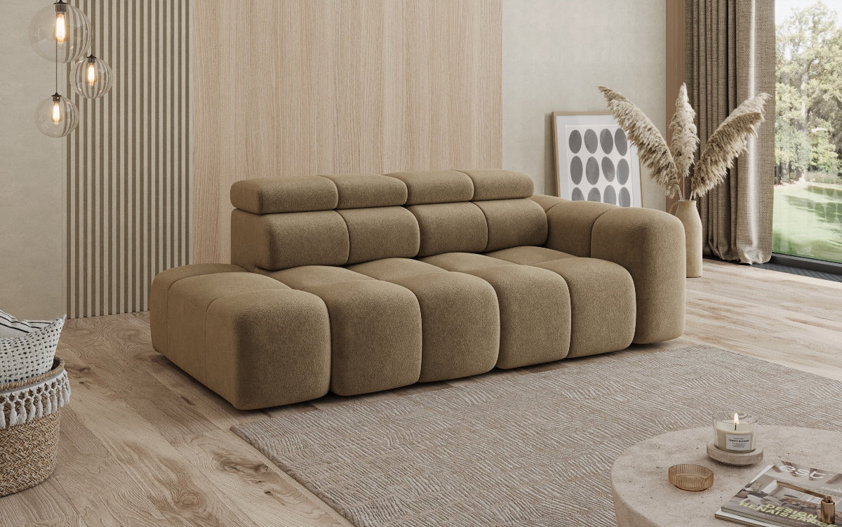 Designer 3-Seater Sofa with Chaise Longue Mia in Chenille