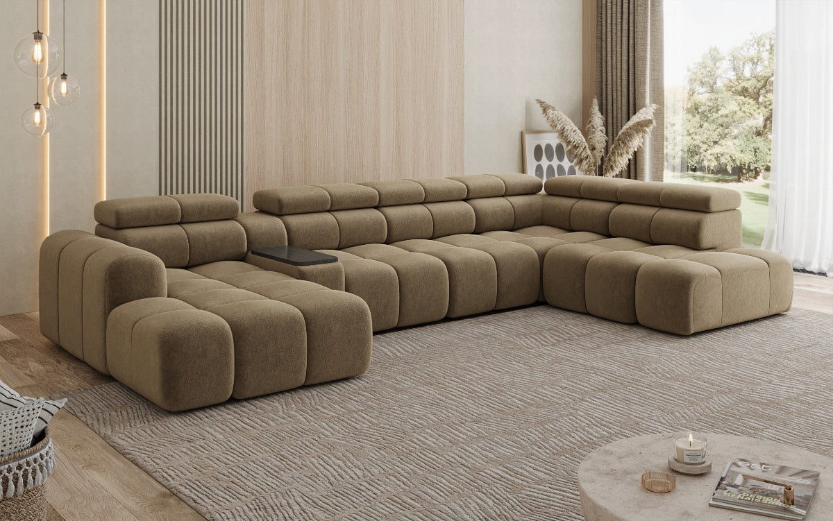 Designer sofa living area Mia with electric seat extension in chenille