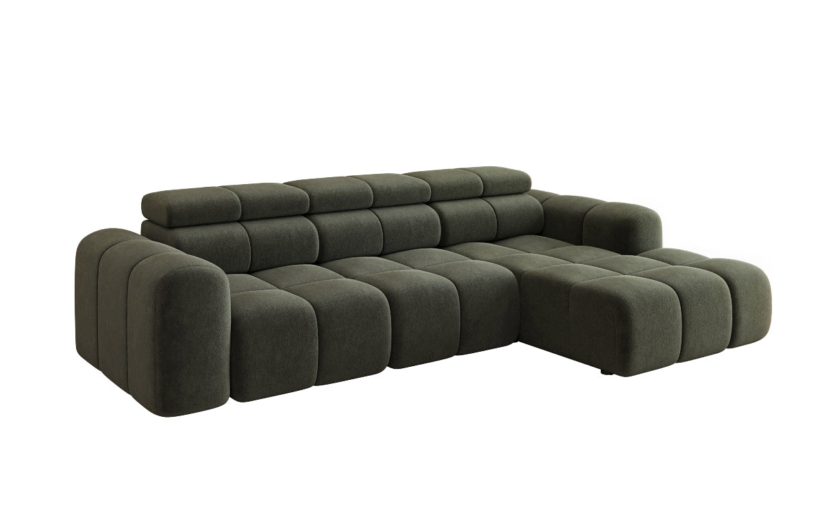 Designer sofa Mia L with electric seat extension in chenille