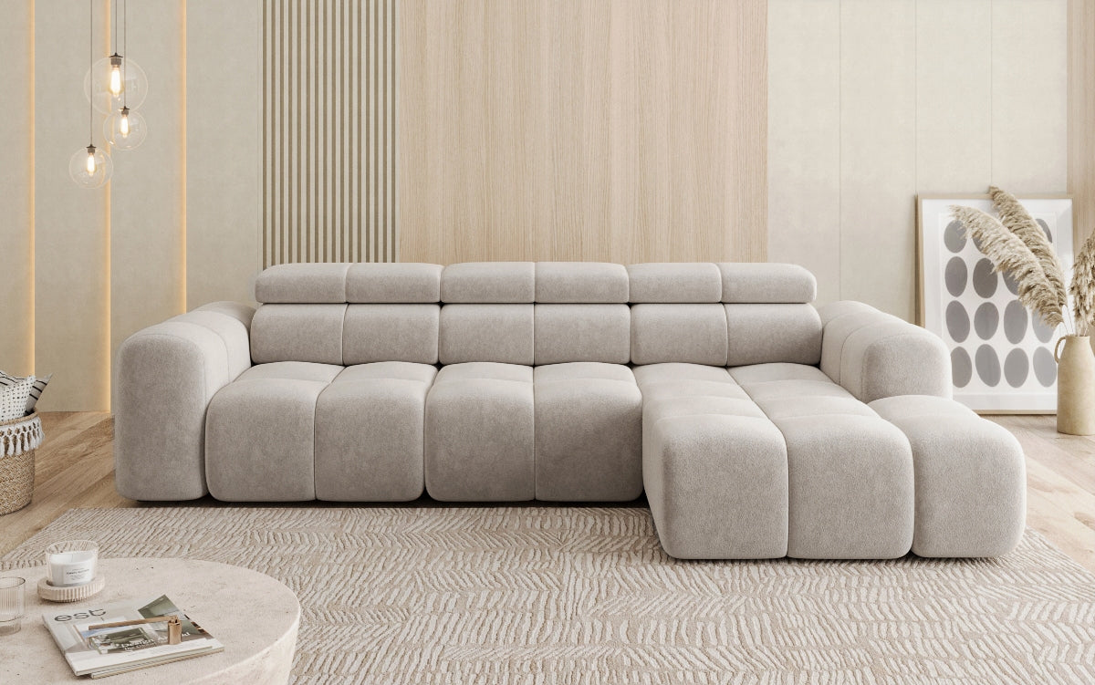 Designer sofa Mia L with electric seat extension in chenille