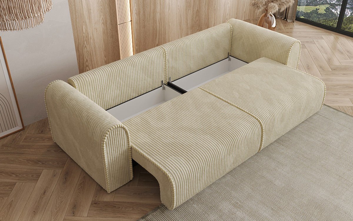 Canapé design Big Buddy 3 places avec fonction lit et rangement en velours côtelé large