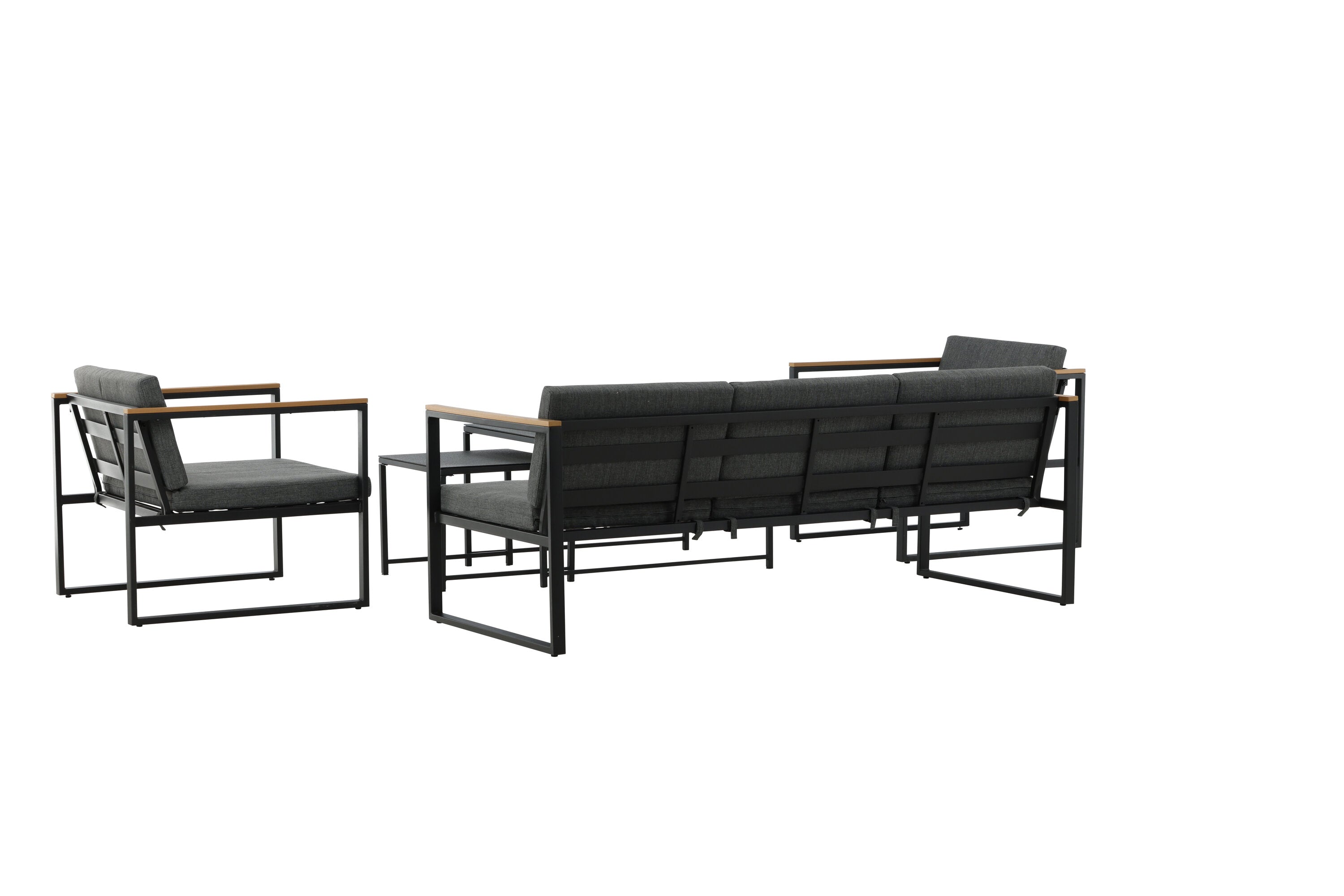 Loungeset Sunrise - aus schwarzem Stahl inkl. Glastischen
