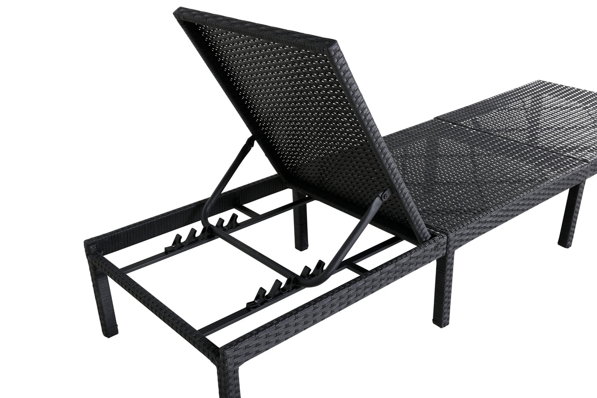 Chaise longue de jardin Balboa - rotin synthétique noir avec dossier réglable