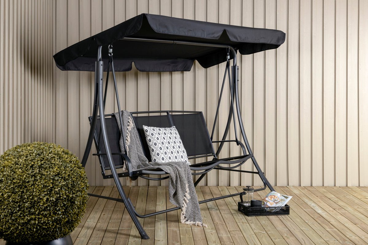 Balancelle de jardin Hollywood Madeira - avec housse en polyester et structure en acier noir