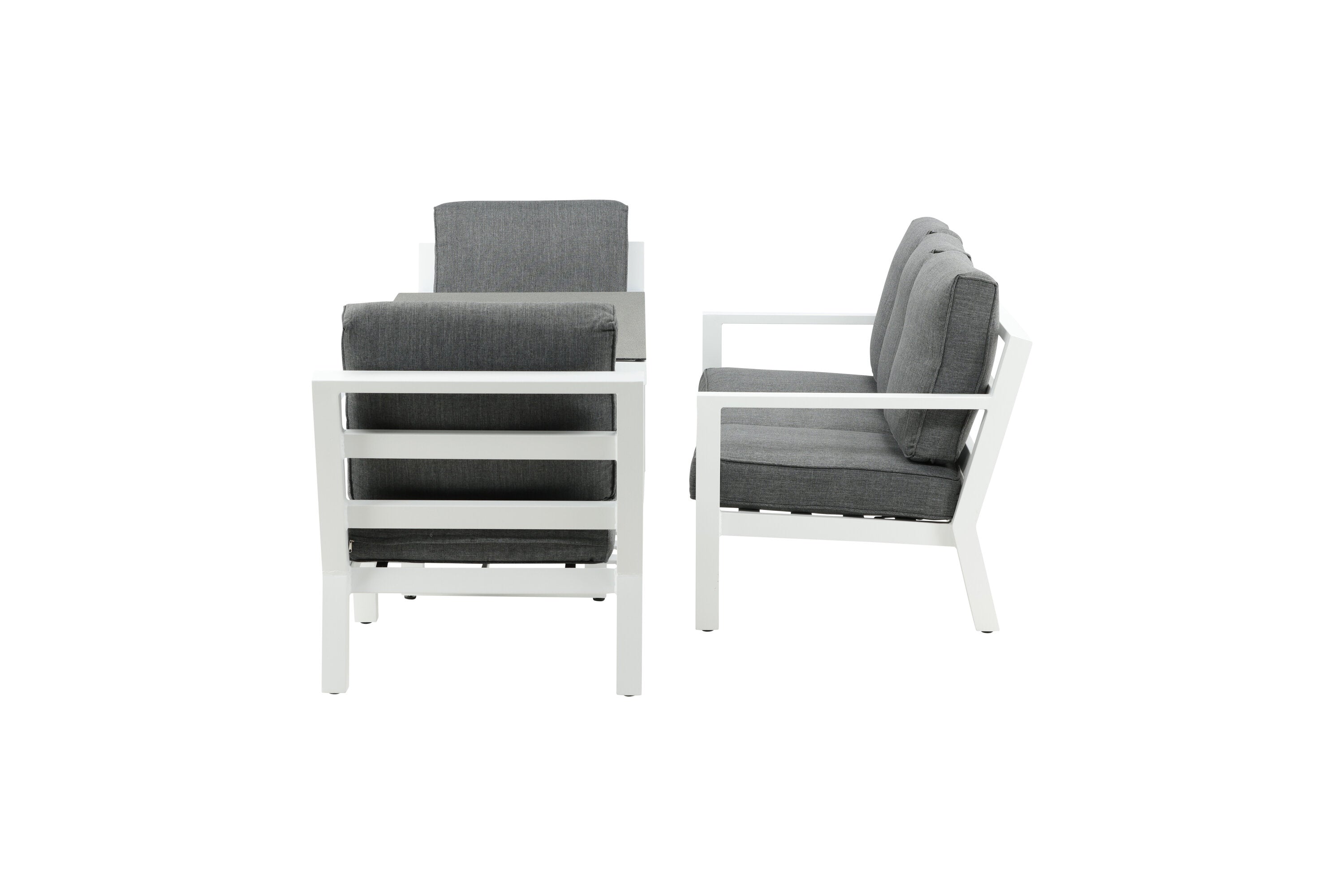 Ensemble lounge de jardin Jenni – en Blanc & Gris avec plateau en verre