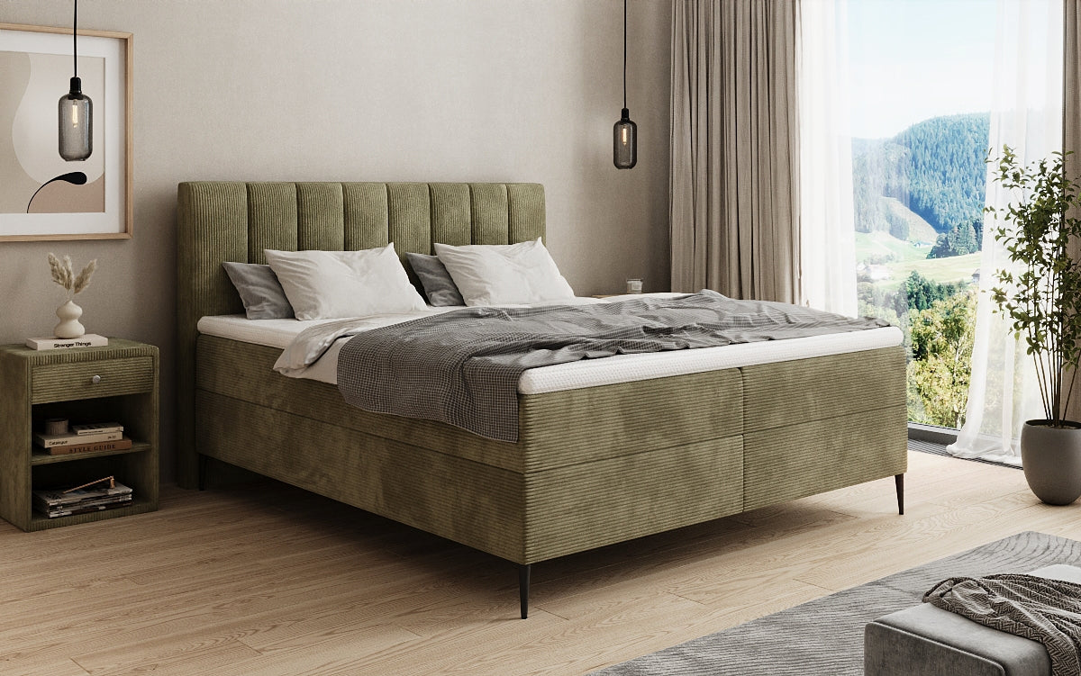 Boxspringbett Lucca in Cord mit Stauraum und Füßen