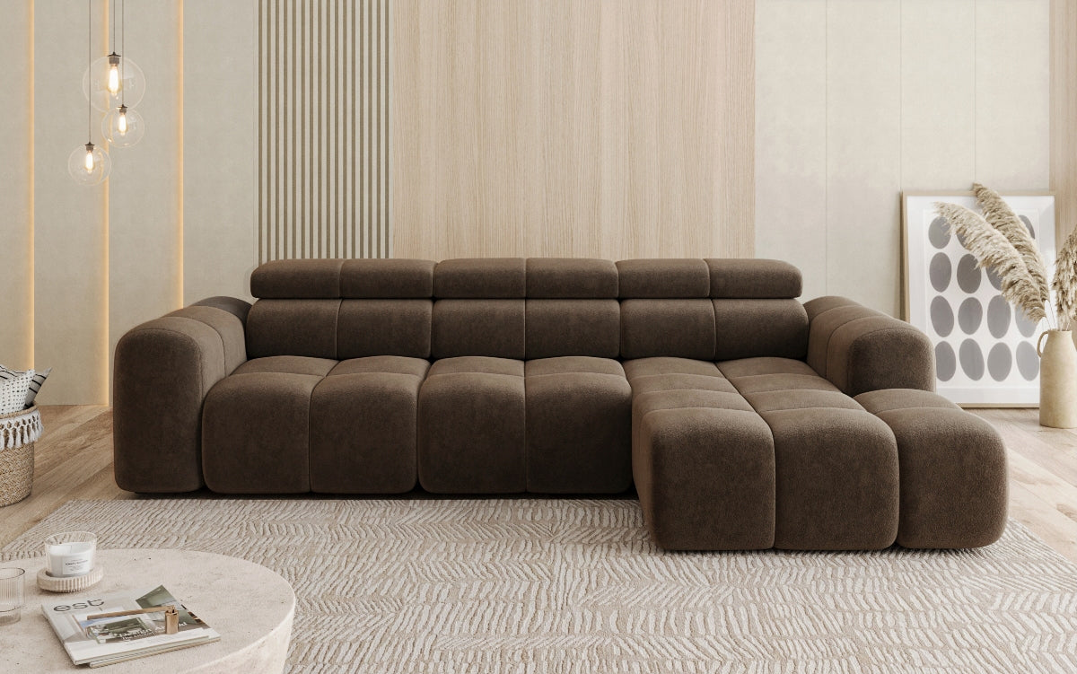 Designer sofa Mia L with electric seat extension in chenille