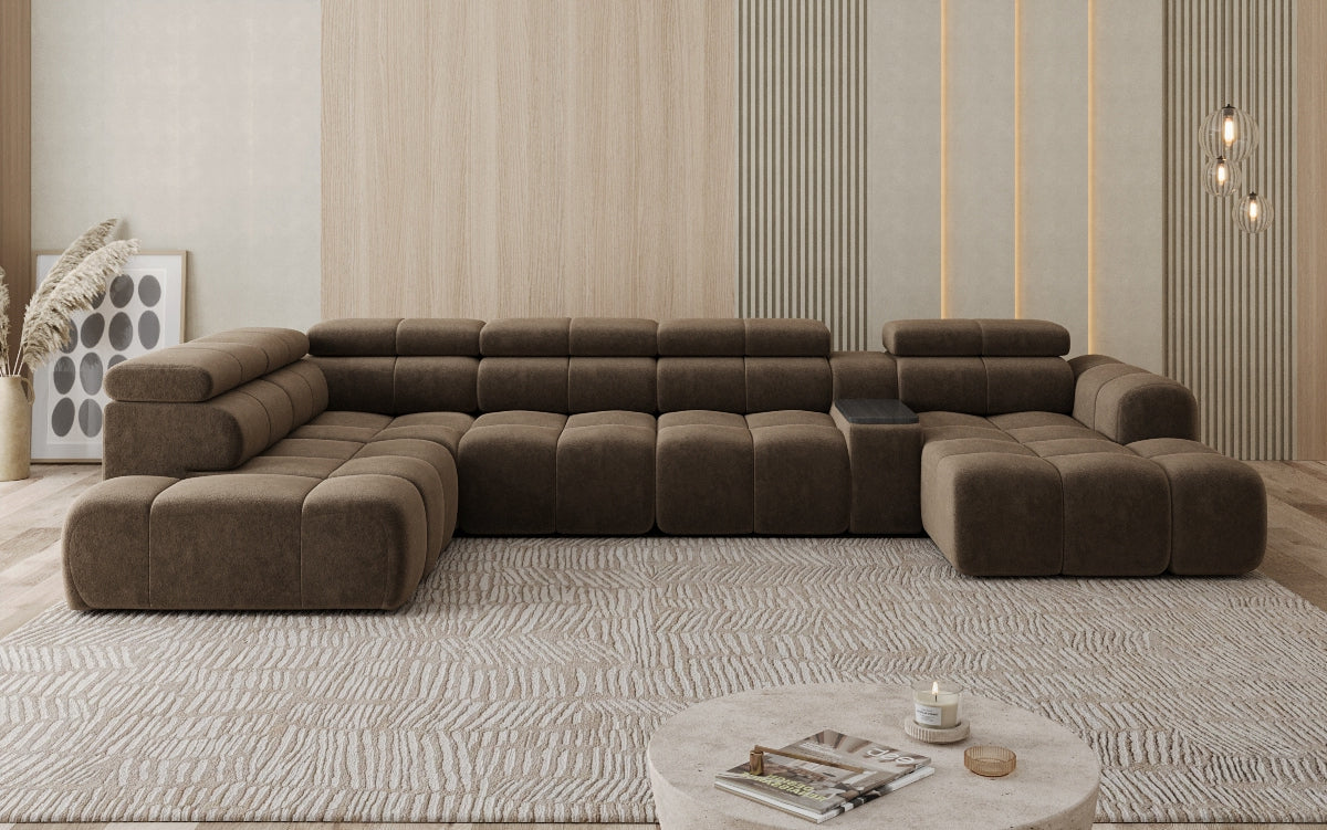 Designer sofa living area Mia with electric seat extension in chenille