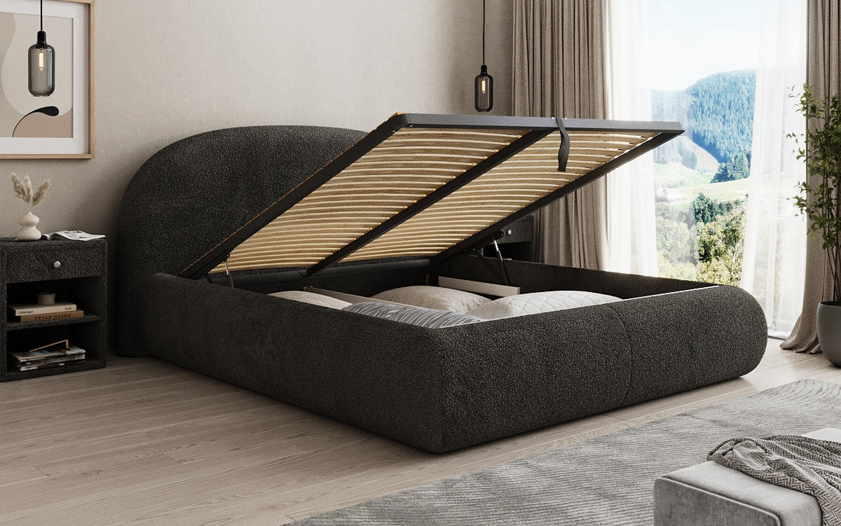 Lit rembourré design Loop en Peluche Bouclé avec espace de rangement