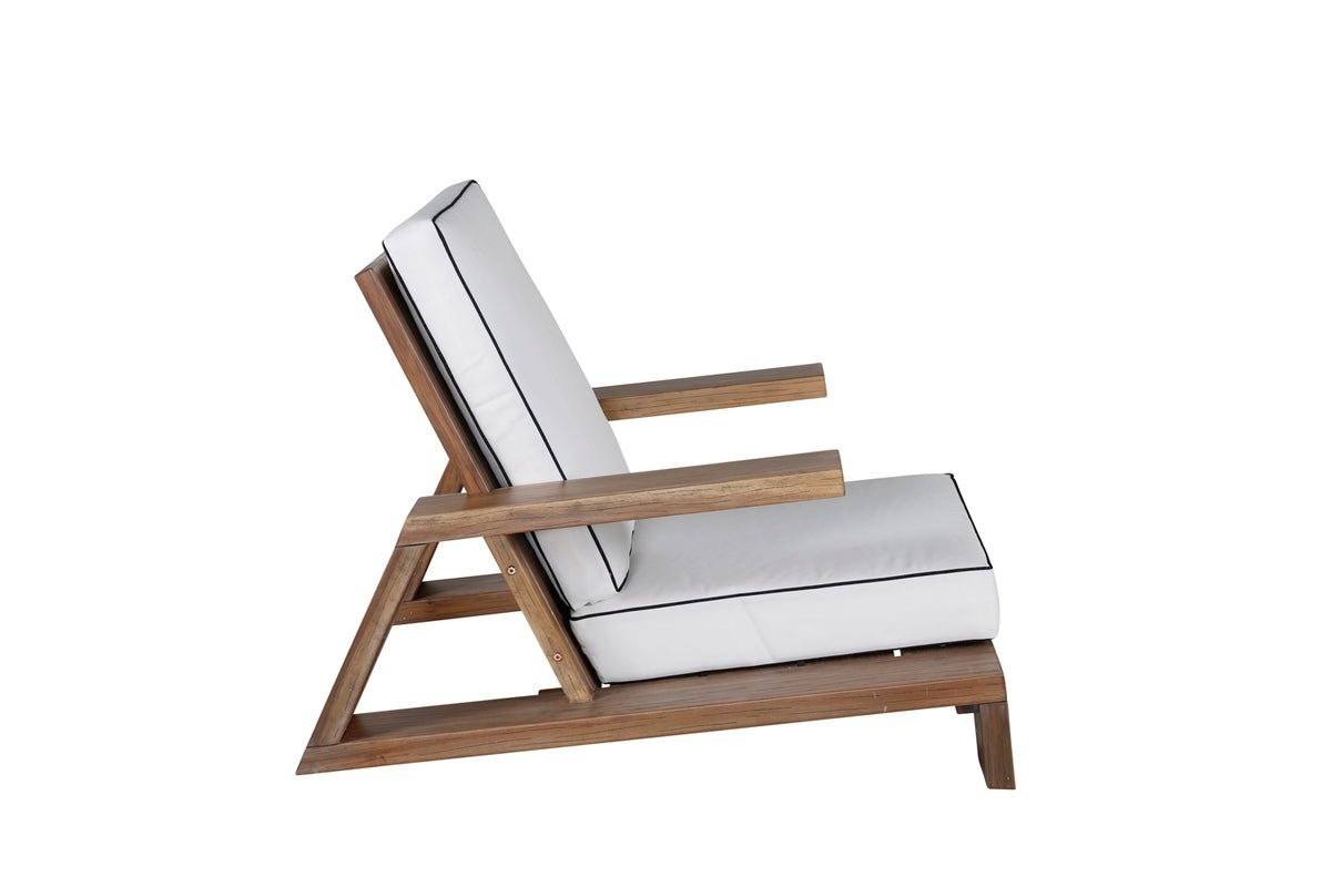 Fauteuil lounge de jardin Daria - en bois d'acacia avec coussins blancs