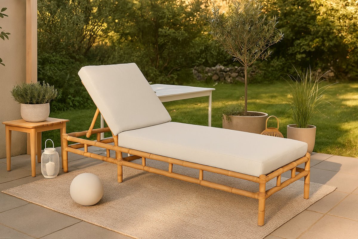 Chaise longue Verano - en rotin avec coussins gris