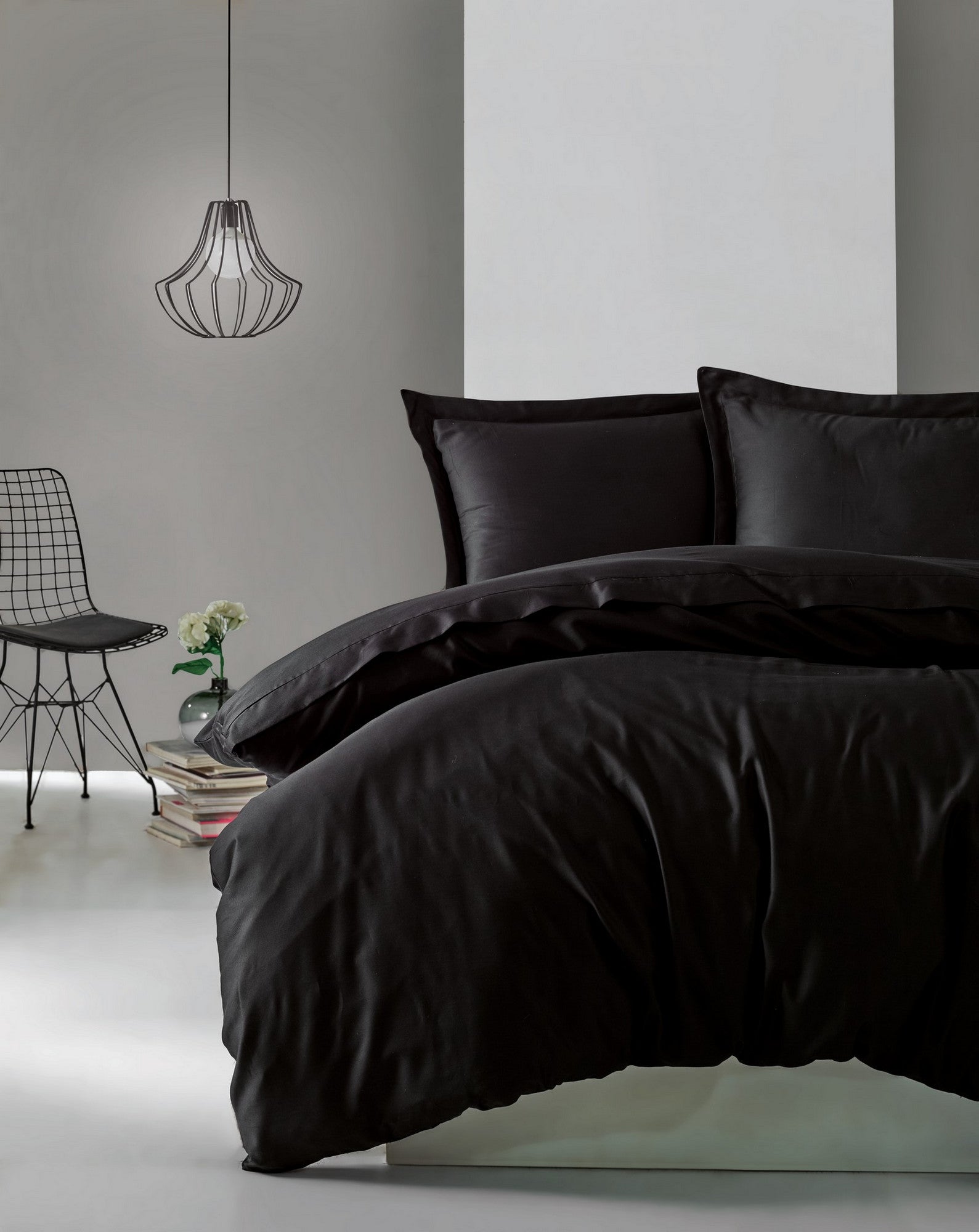 Premium Satin Bettwäschegarnitur Schwarz