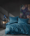 Premium Satin Bedding Set Stripe Blue