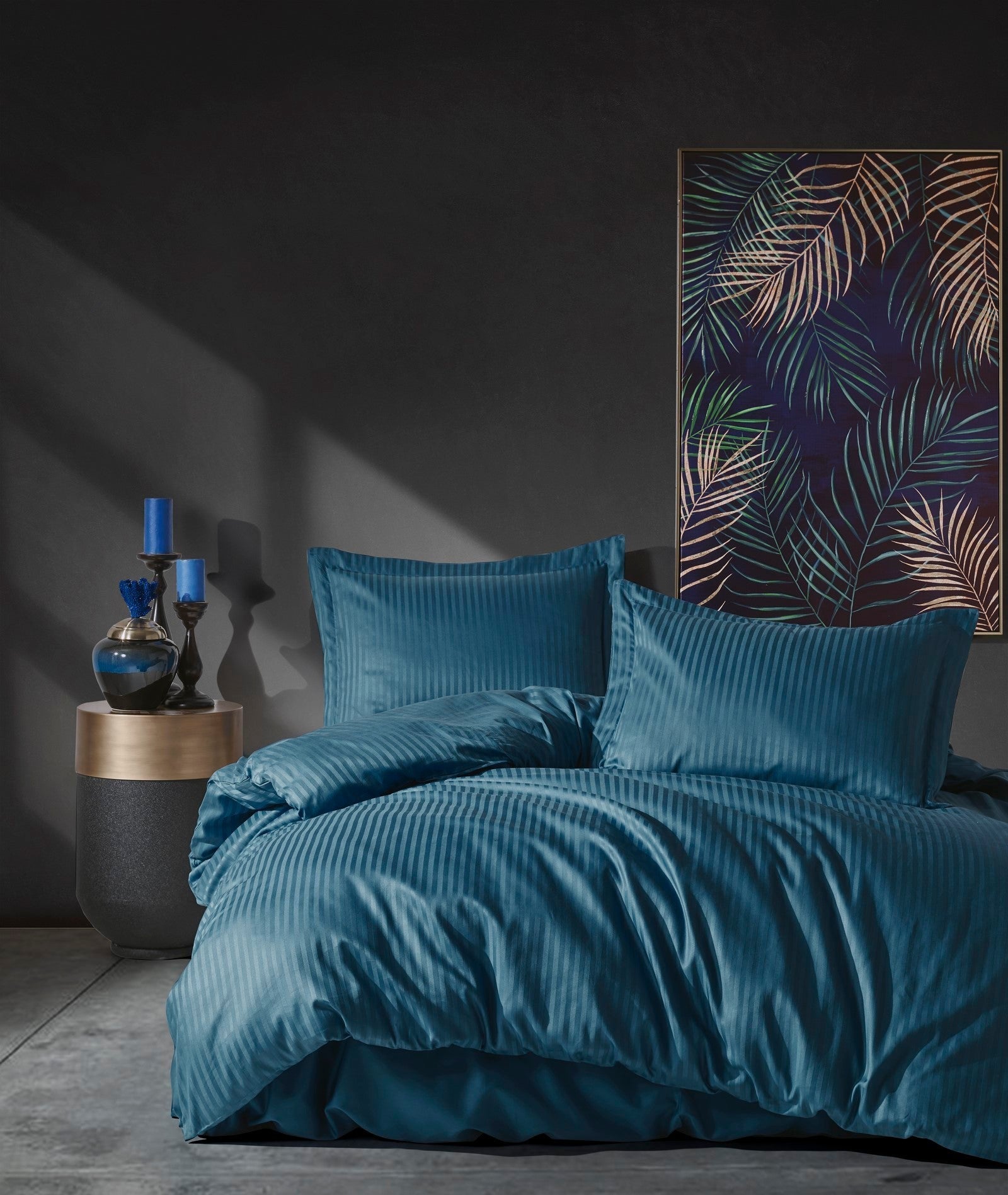 Ensemble de literie en satin premium à rayures Bleu