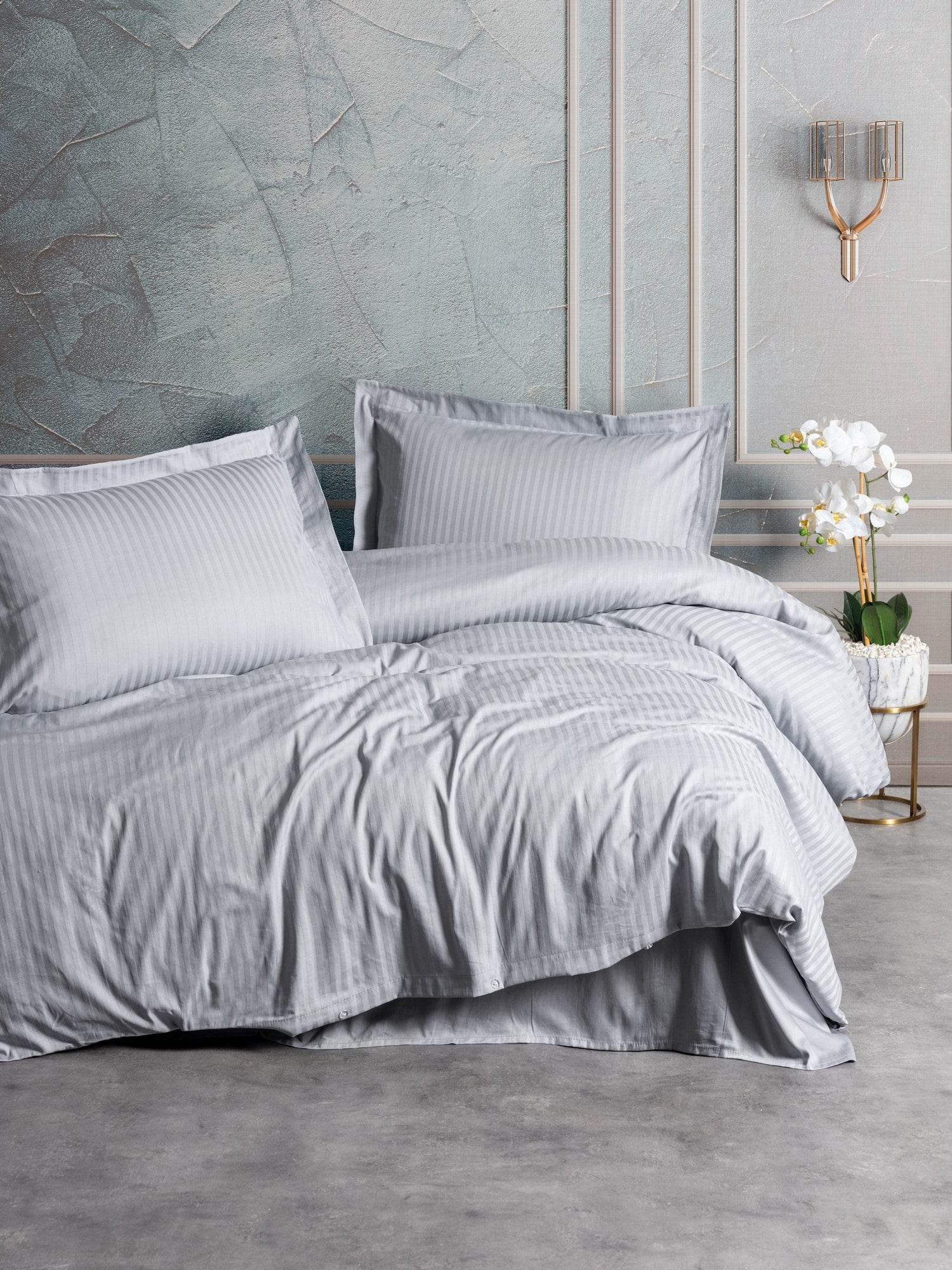 Ensemble de literie en satin premium à rayures Gris