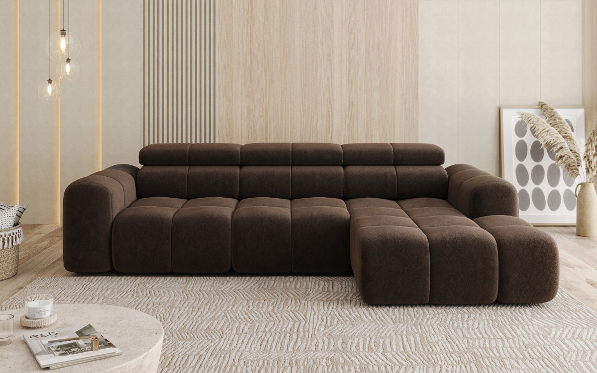 Designer sofa Mia L with electric seat extension in chenille