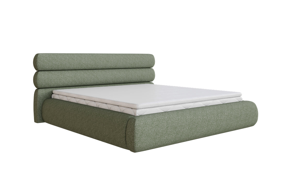 Lit rembourré design Joline en tissu structuré avec espace de rangement