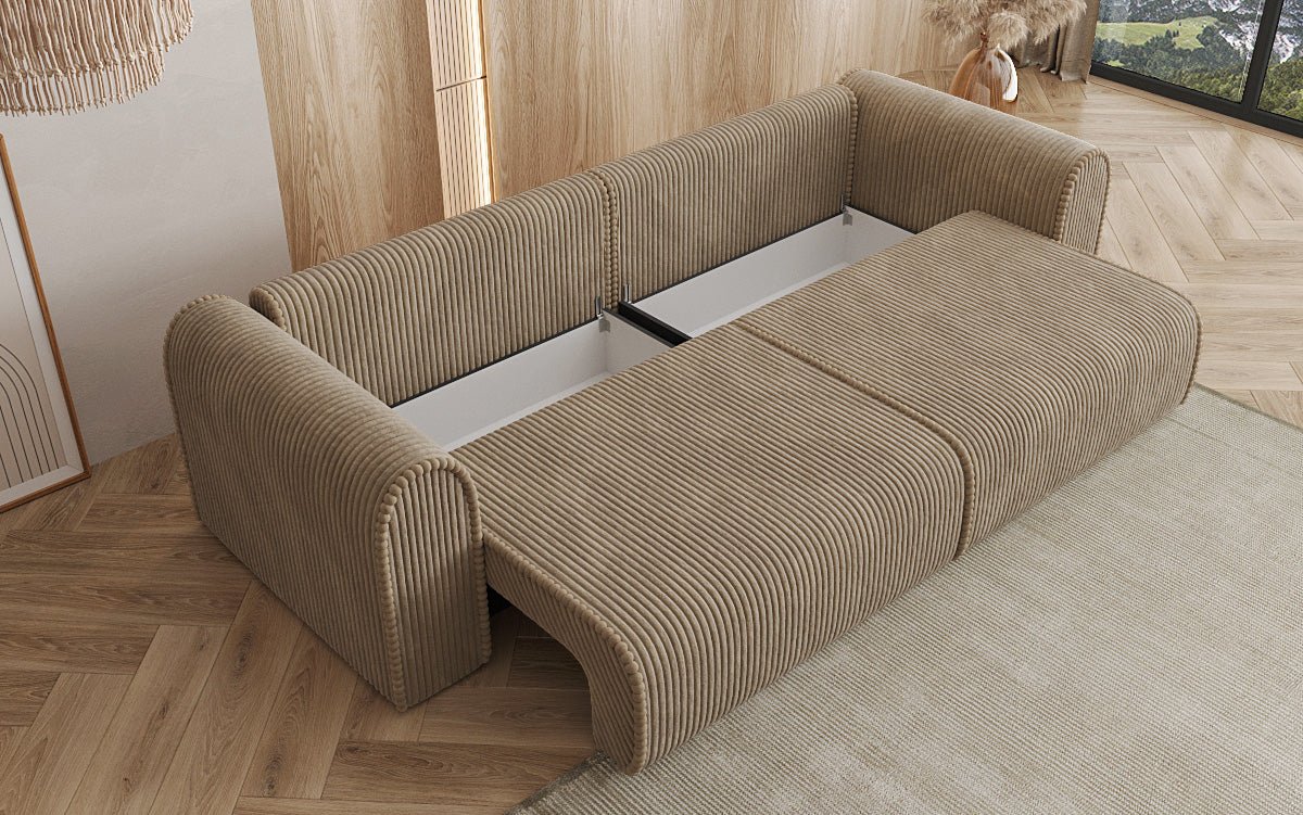 Canapé design Big Buddy 3 places avec fonction lit et rangement en velours côtelé large