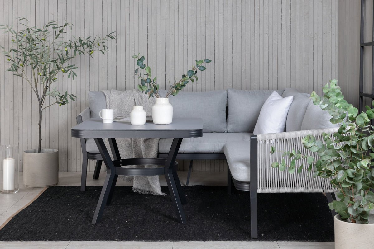Ensemble lounge de jardin Lindsay - Disponible en Noir/Gris ou Blanc/Gris