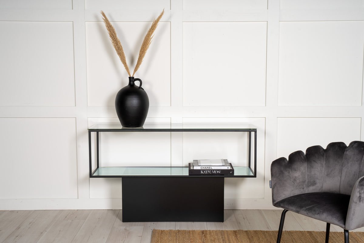 Side table Alex – with glass shelves and steel frame