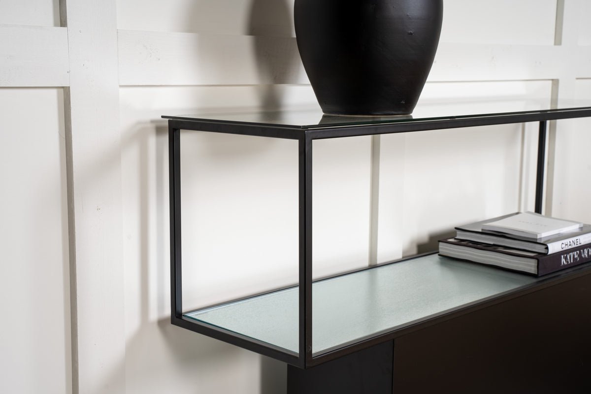 Side table Alex – with glass shelves and steel frame