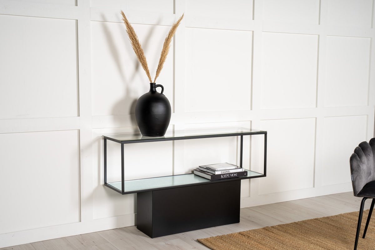 Side table Alex – with glass shelves and steel frame