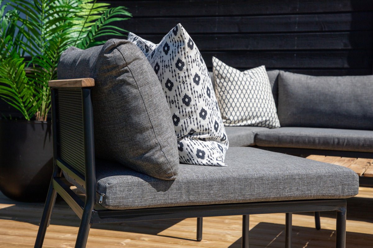 Garden Lounge Set Luana – in White & Black with Teak Table & Cushions