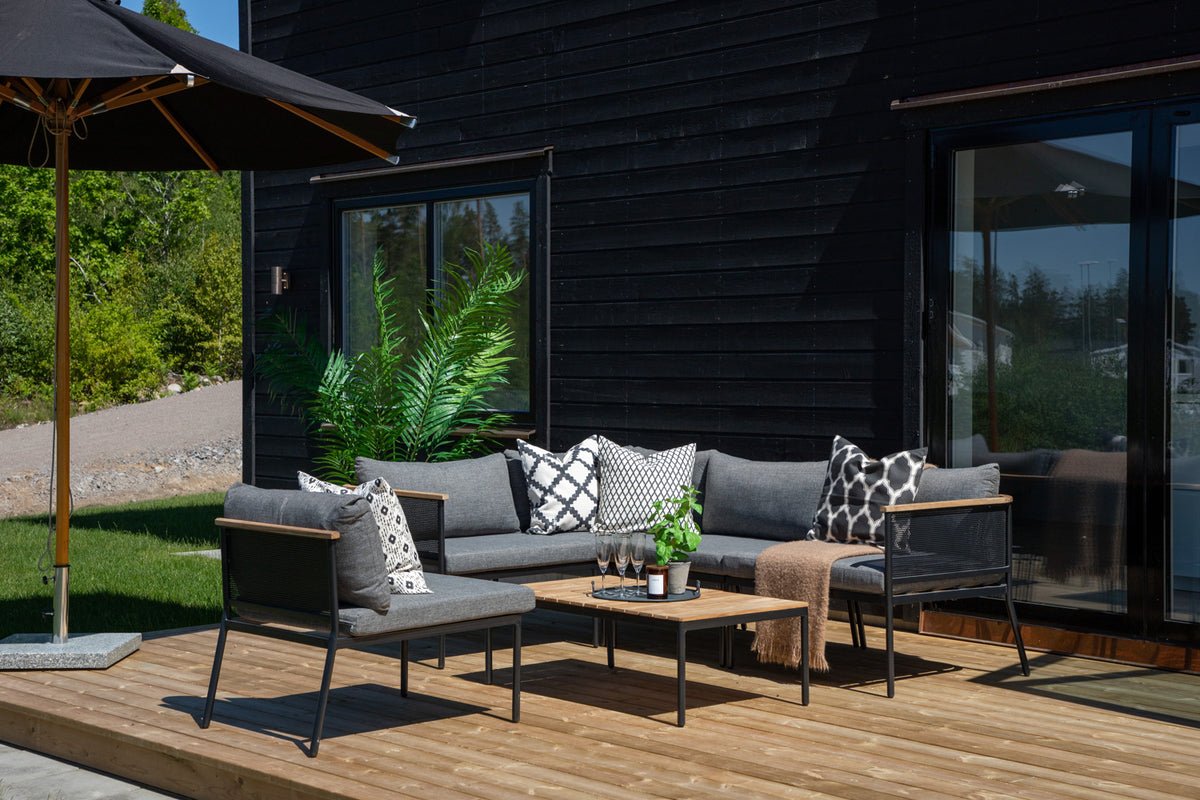 Garden Lounge Set Luana – in White & Black with Teak Table & Cushions