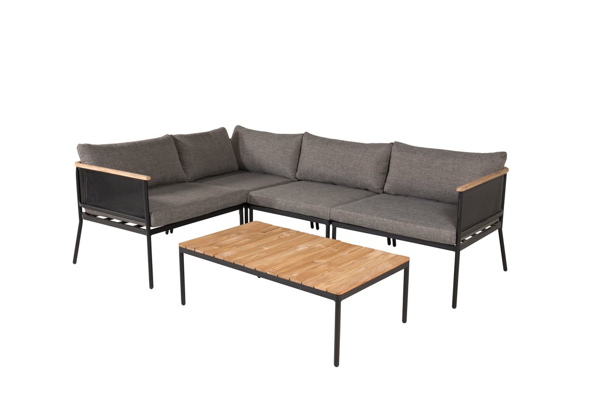 Garden Lounge Set Luana – in White & Black with Teak Table & Cushions