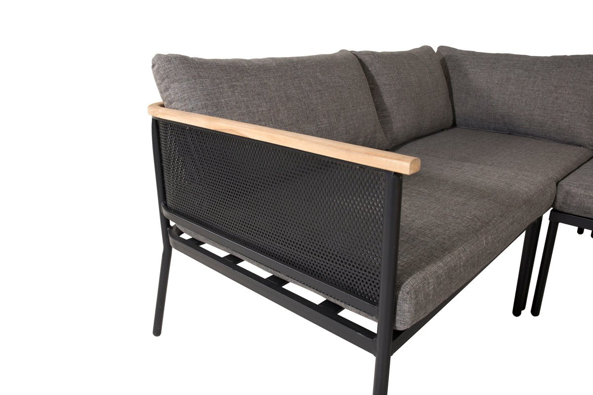 Garden Lounge Set Luana – in White & Black with Teak Table & Cushions