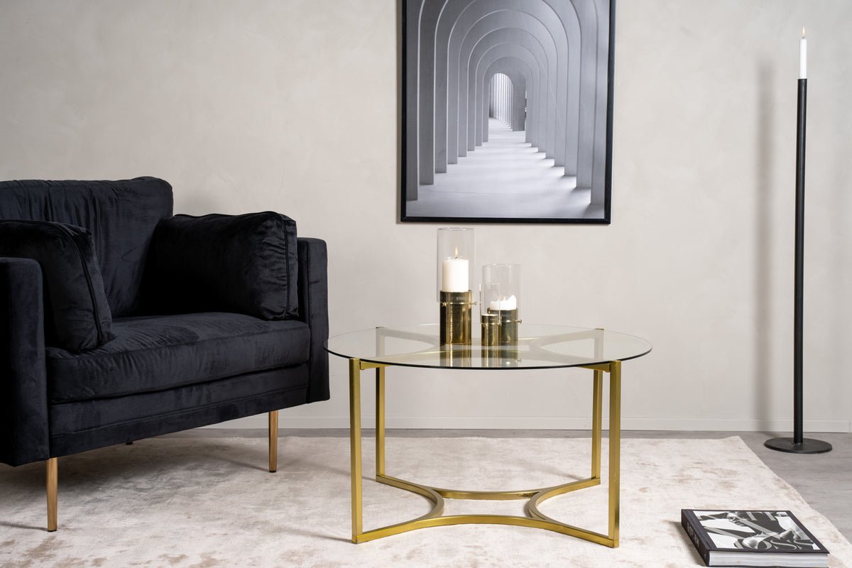 Couchtisch Goldi - mat ronder Glasplack