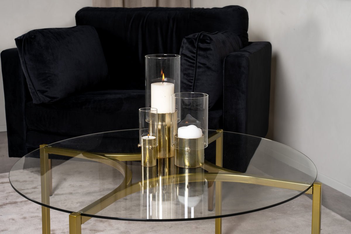 Couchtisch Goldi - mat ronder Glasplack