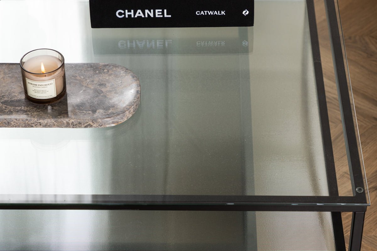 Coffee Table Lanera - with Glass Surfaces and Steel Frame