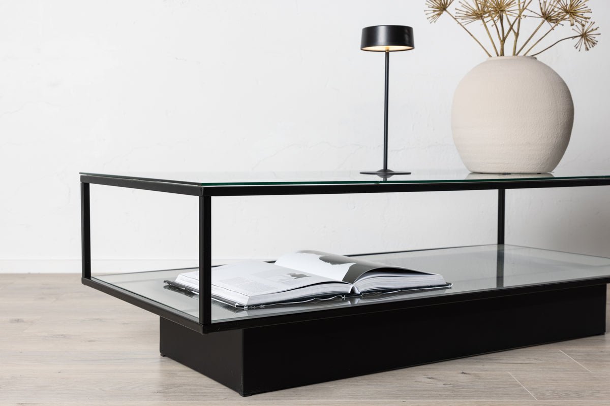 Coffee Table Lanera - with Glass Surfaces and Steel Frame