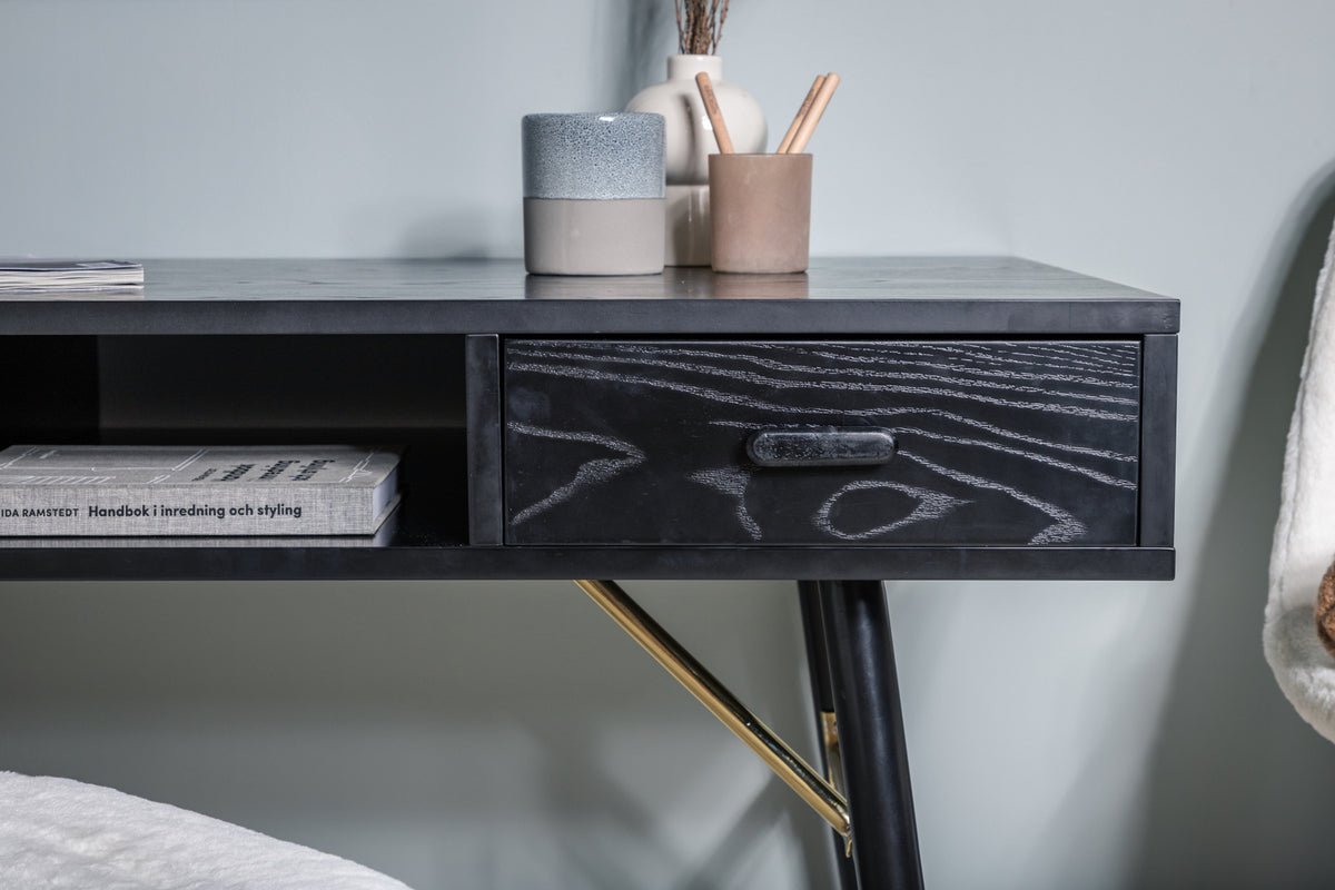 Desk Aluri - with black veneer and brass details