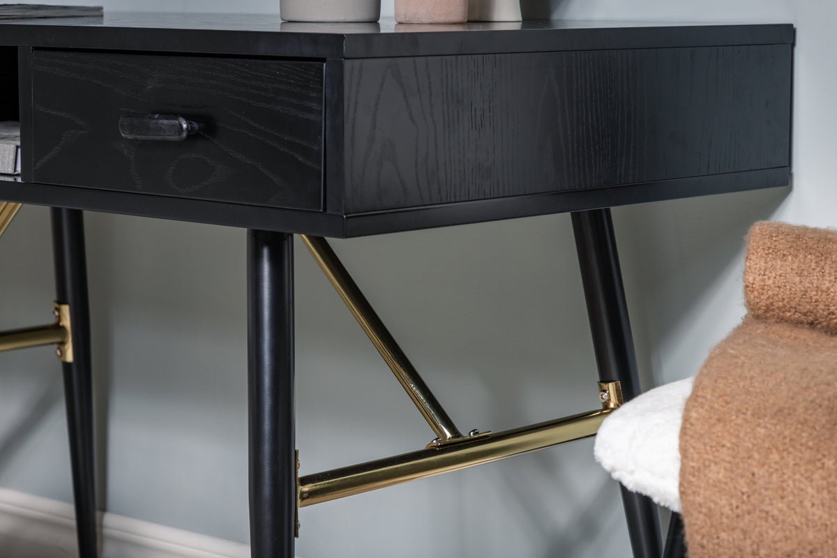 Desk Aluri - with black veneer and brass details