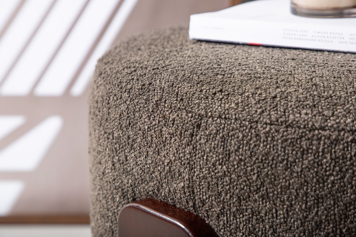 Side Stool Carmelo – Round Stool in Bouclé Anthracite (Ø 50 cm)