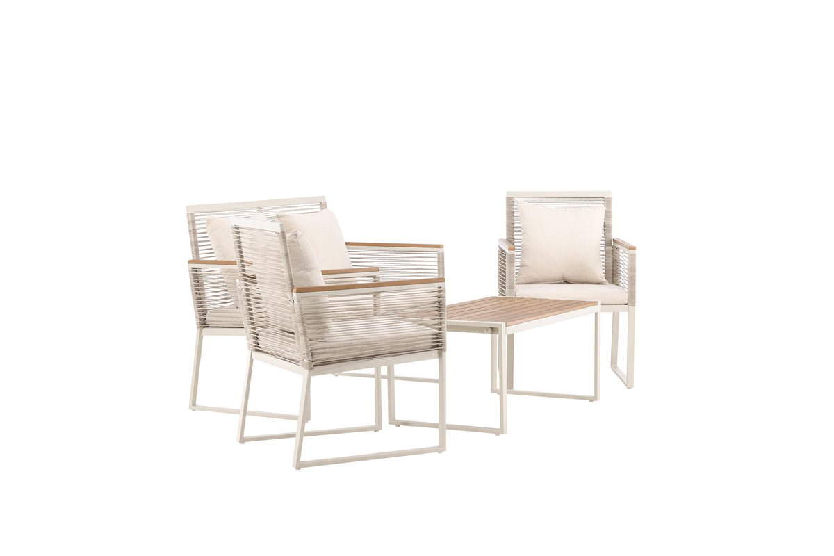 Garten Loungeset Janel – 4-teilig mit Holztisch in Beige