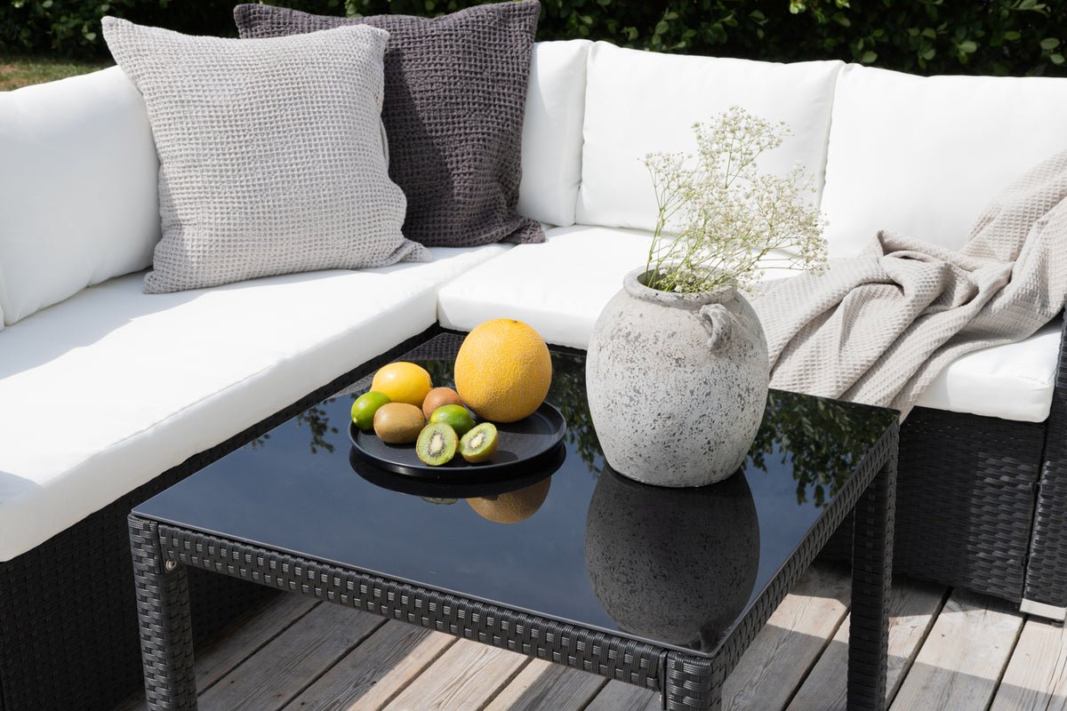 Ensemble lounge de jardin Liana – avec tissage noir et coussins blancs