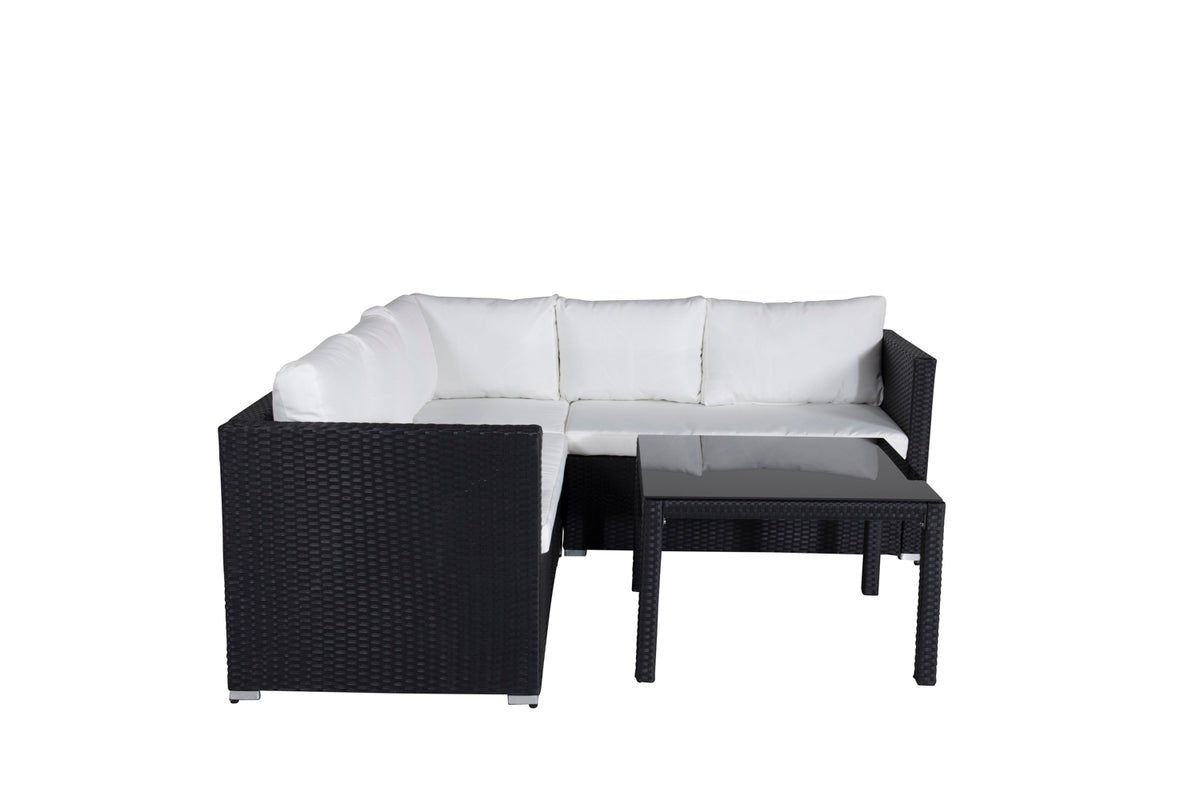 Ensemble lounge de jardin Liana – avec tissage noir et coussins blancs