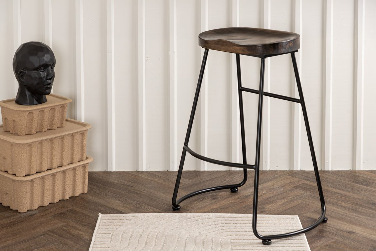 2-piece set - Bar stool Otto with seat made of pine wood and frame made of steel