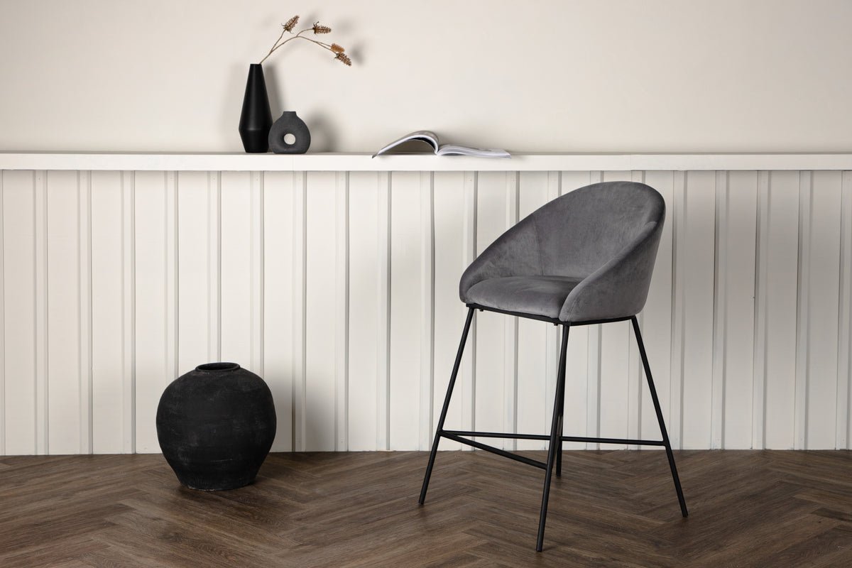 Bar stool Viola - made of metal with dark gray velvet upholstery
