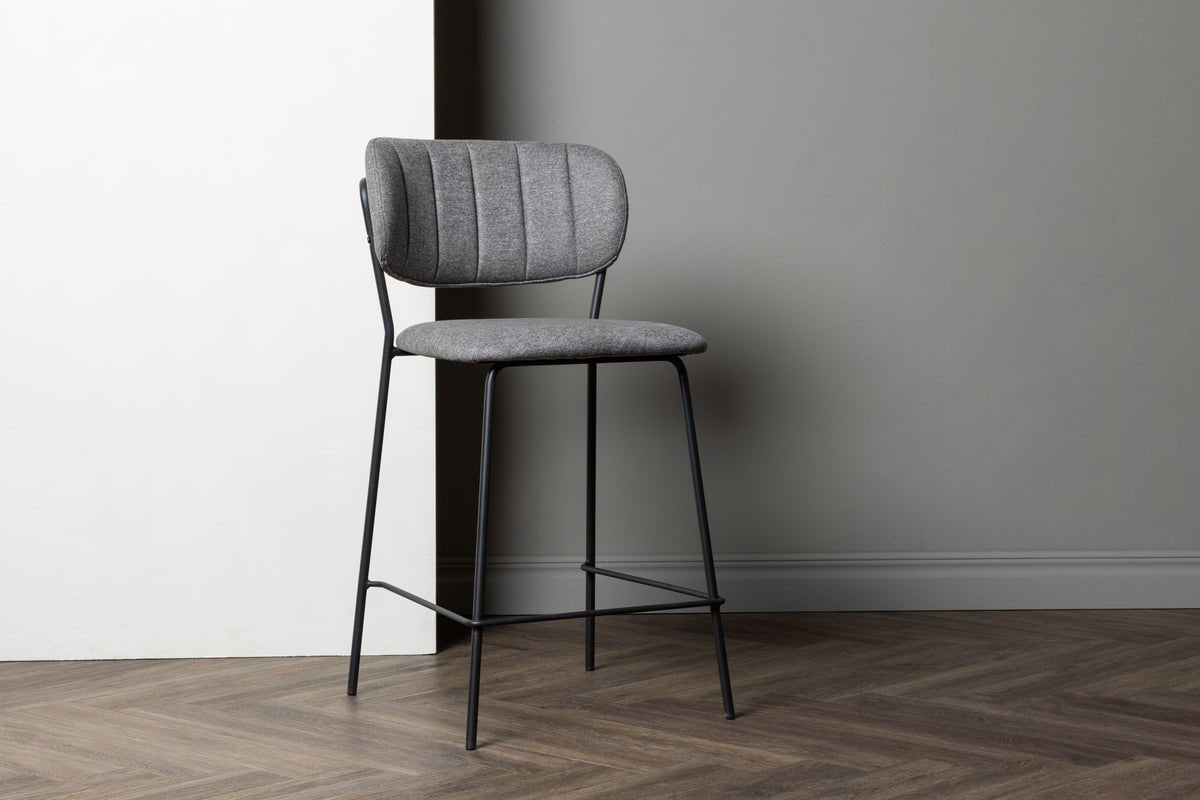2-piece set - Bar stool Maria black coated with gray upholstery