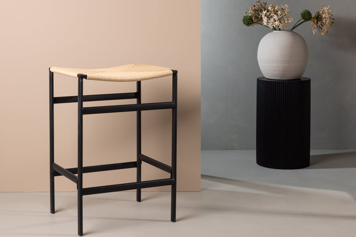 2-piece set - Bar stool Simon a combination of steel and rope weave