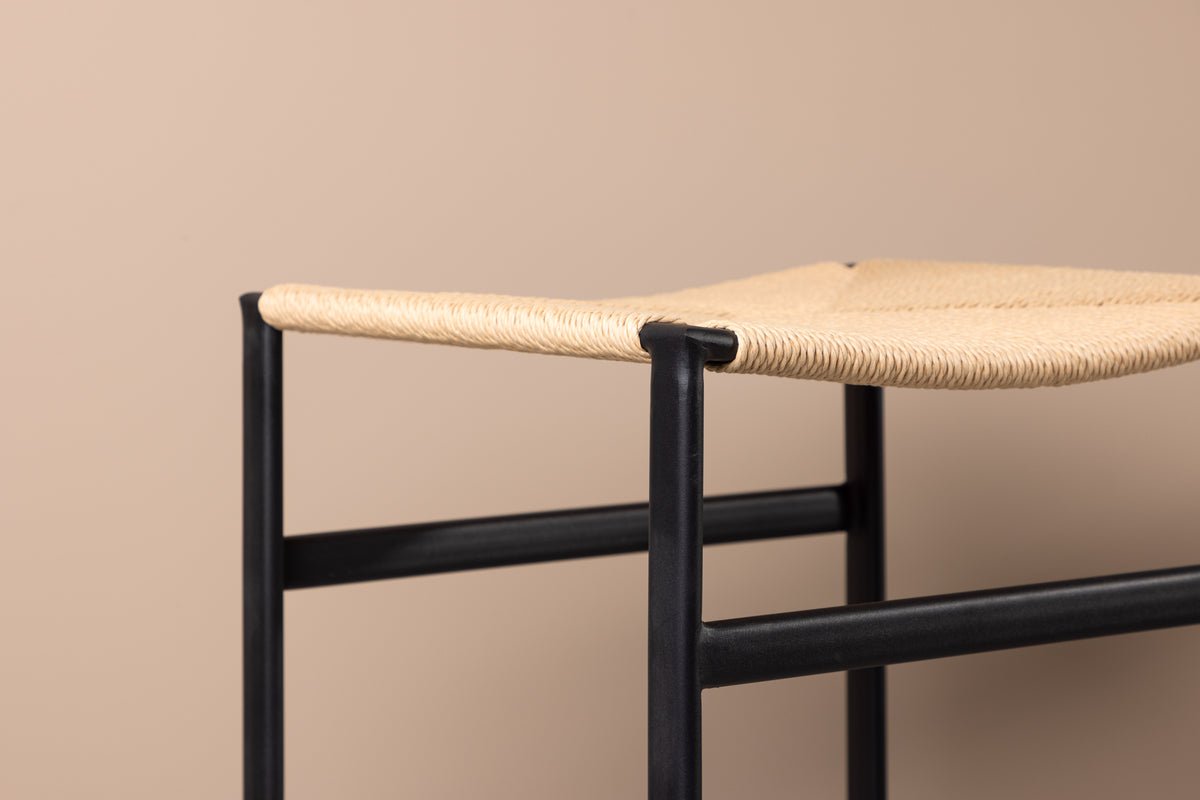 2-piece set - Bar stool Simon a combination of steel and rope weave